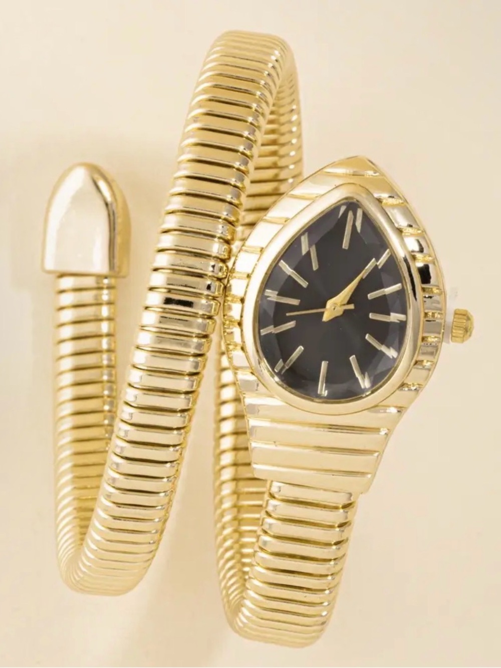 Gold-Tone Coil Wrap Watch with Black Dial